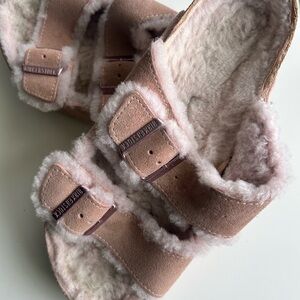 Birkenstock Soft Pink Fleece Sandals